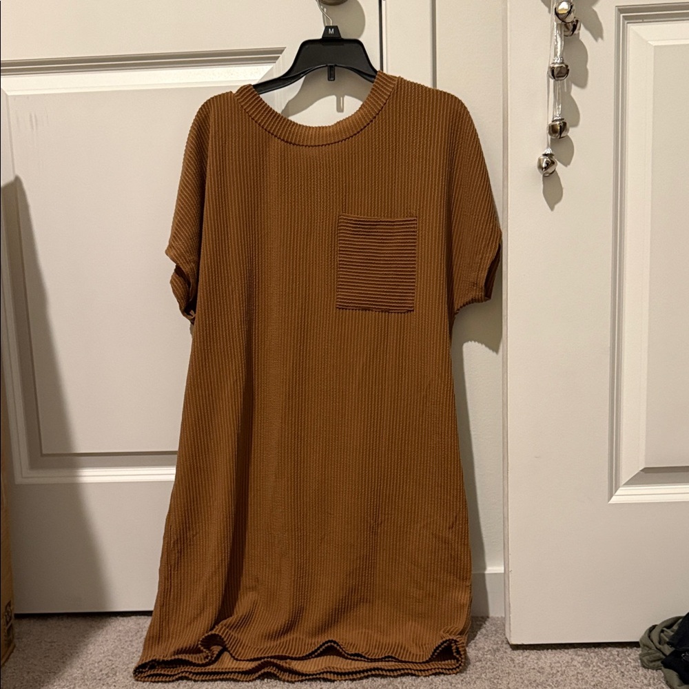 Amazon Brown Short Sleeve Tee Dress
